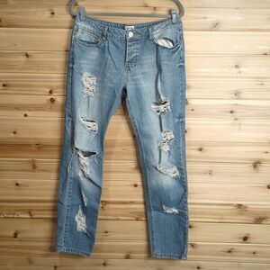 ASOS Womens Jeans 8 Blue Distressed Boyfriend Fit 29" Inseam